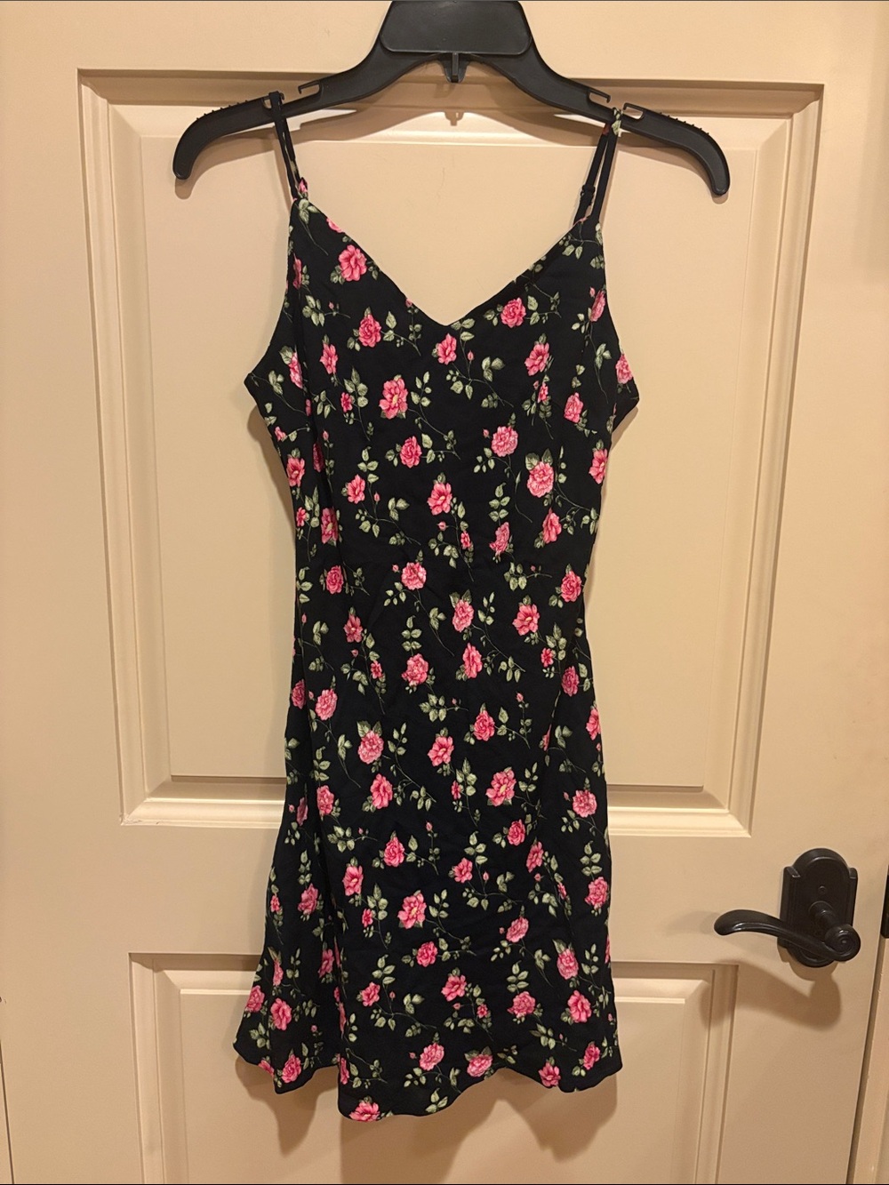 Black Floral Slip Dress with Pink Roses